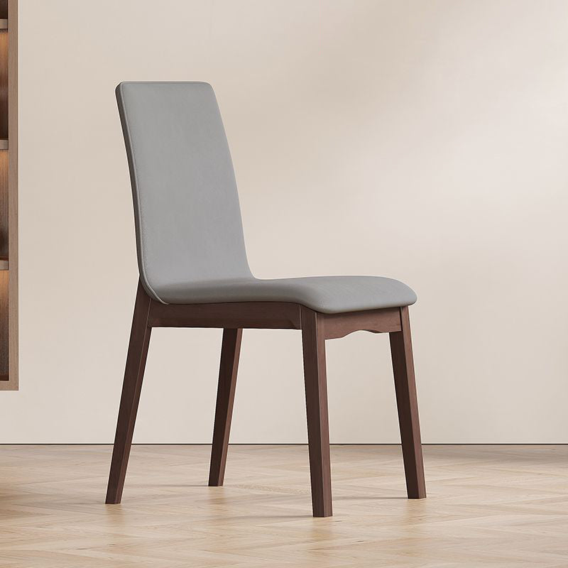 Contemporary Scandinavian Pine Wood Microfiber Leather Curved Square Dining Chair Backrest For Dining Room