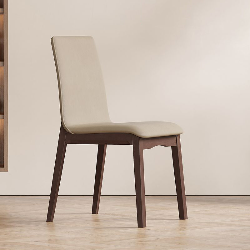Contemporary Scandinavian Pine Wood Microfiber Leather Curved Square Dining Chair Backrest For Dining Room
