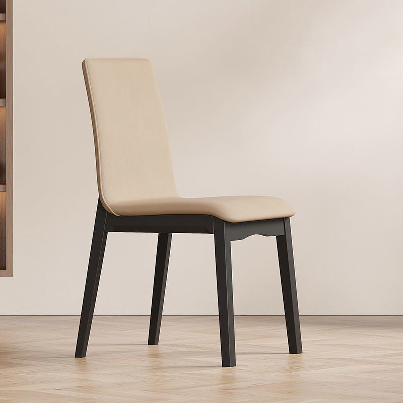Contemporary Scandinavian Pine Wood Microfiber Leather Curved Square Dining Chair Backrest For Dining Room