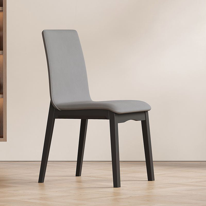 Contemporary Scandinavian Pine Wood Microfiber Leather Curved Square Dining Chair Backrest For Dining Room