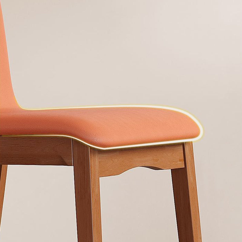 Contemporary Scandinavian Pine Wood Microfiber Leather Curved Square Dining Chair Backrest For Dining Room