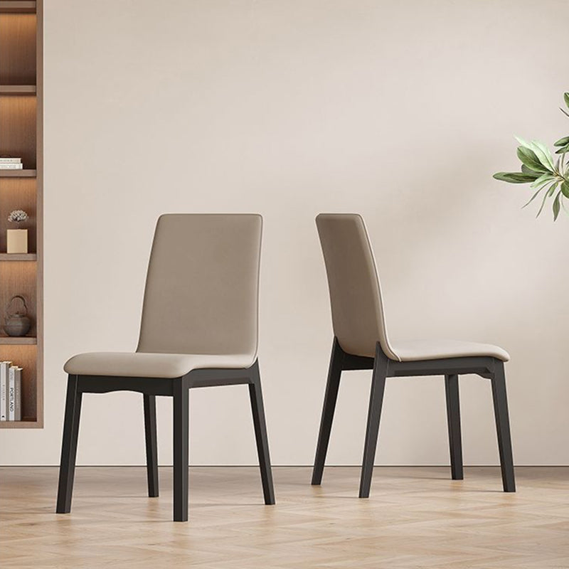 Contemporary Scandinavian Pine Wood Microfiber Leather Curved Square Dining Chair Backrest For Dining Room