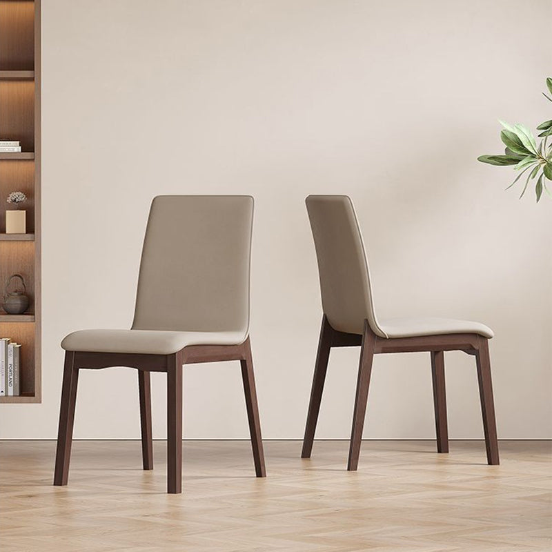 Contemporary Scandinavian Pine Wood Microfiber Leather Curved Square Dining Chair Backrest For Dining Room