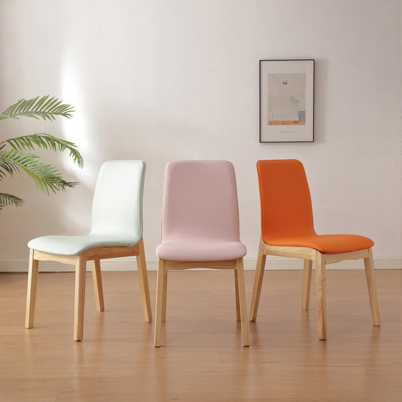 Modern Minimalist Microfiber Leather Rubberwood Square Dining Chair Backrest For Dining Room
