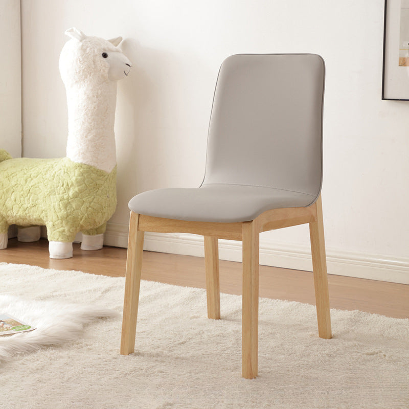 Modern Minimalist Microfiber Leather Rubberwood Square Dining Chair Backrest For Dining Room
