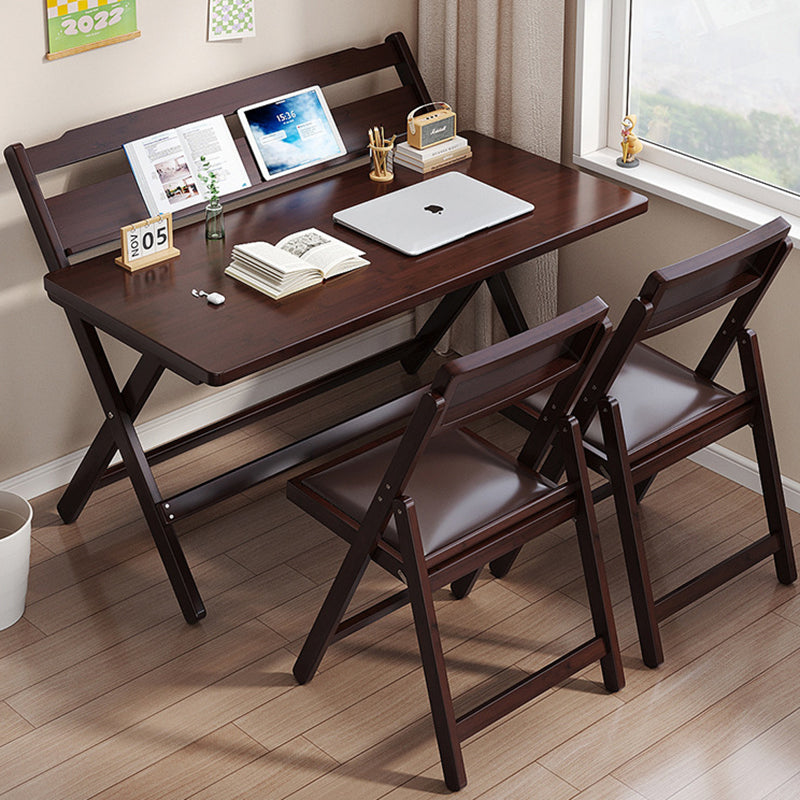 Traditional Chinese Bamboo Faux Leather Foldable Square Study Chair Backrest Accent Chair For Living Room