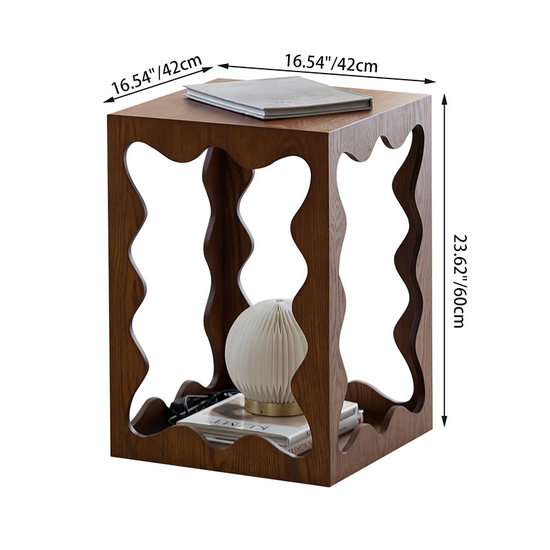 Traditional French Wavy Rectangular Plywood Portable End Table 2-Tier For Living Room & Bedroom