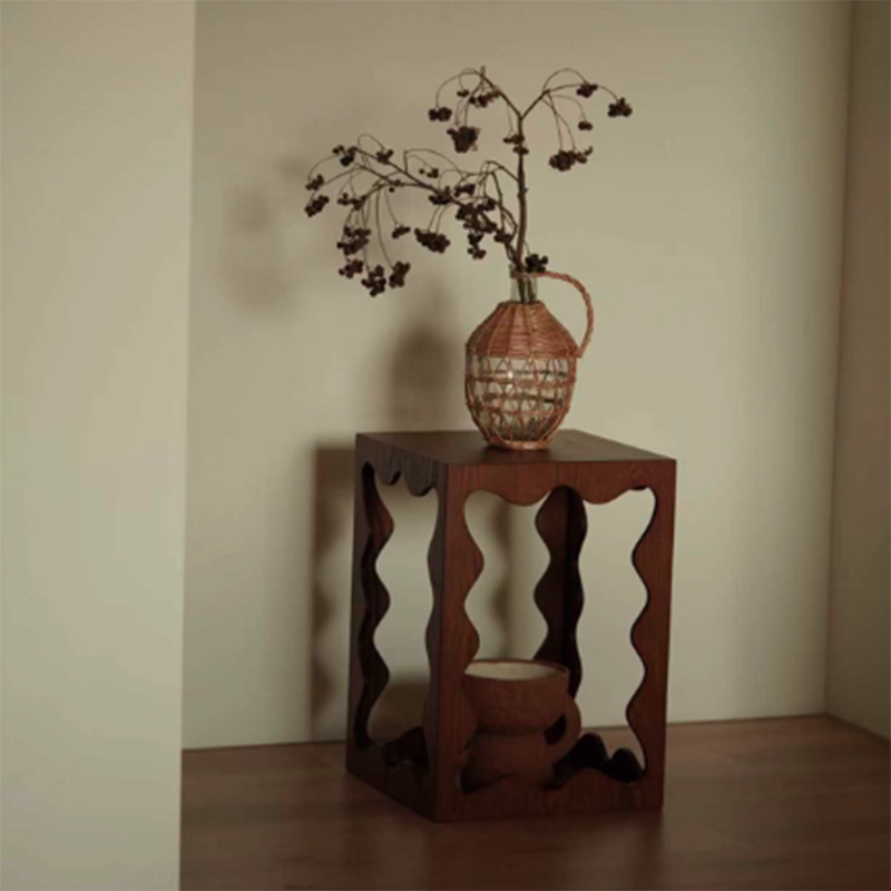 Traditional French Wavy Rectangular Plywood Portable End Table 2-Tier For Living Room & Bedroom