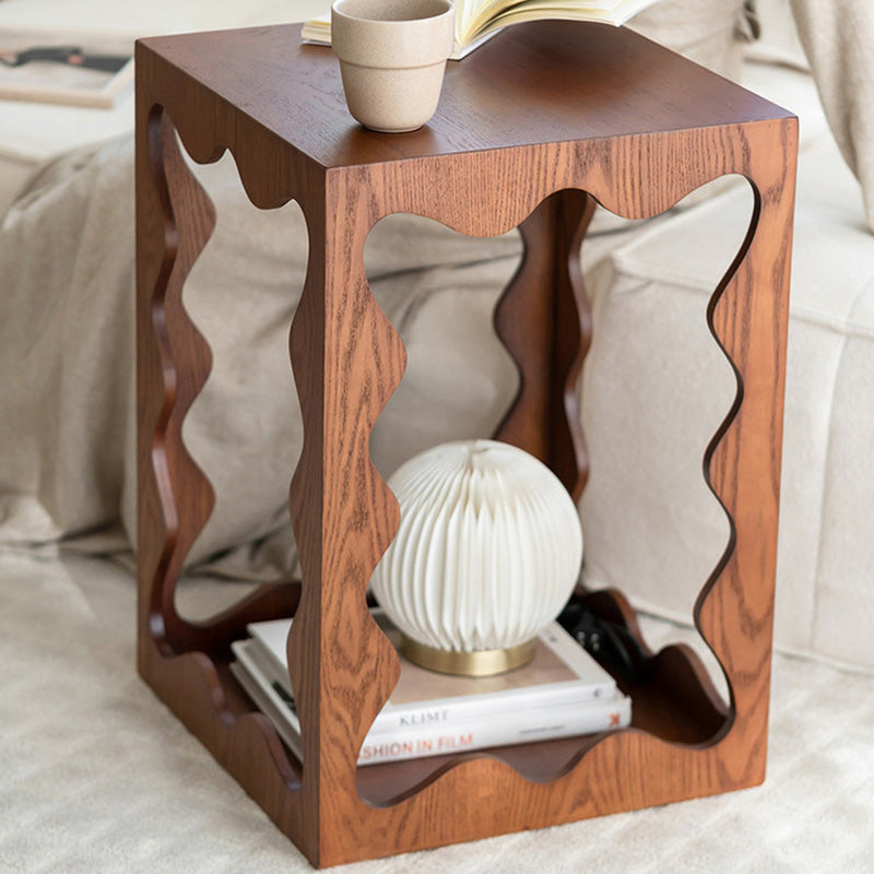 Traditional French Wavy Rectangular Plywood Portable End Table 2-Tier For Living Room & Bedroom