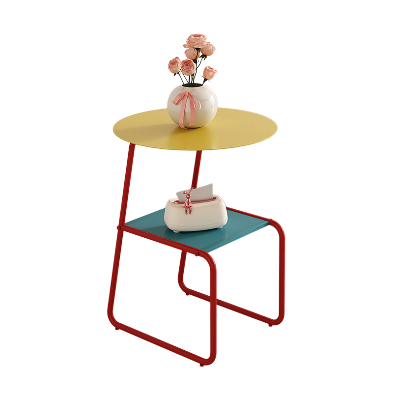 Contemporary Creative Iron Geometric Dopamine Space-Saving End Table 2-Tier For Living Room