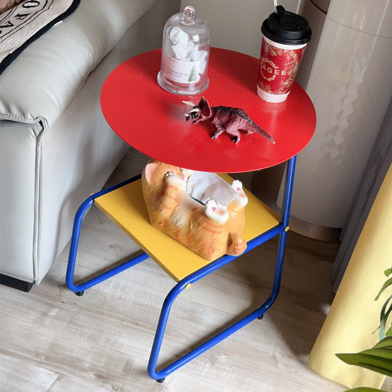 Contemporary Creative Iron Geometric Dopamine Space-Saving End Table 2-Tier For Living Room