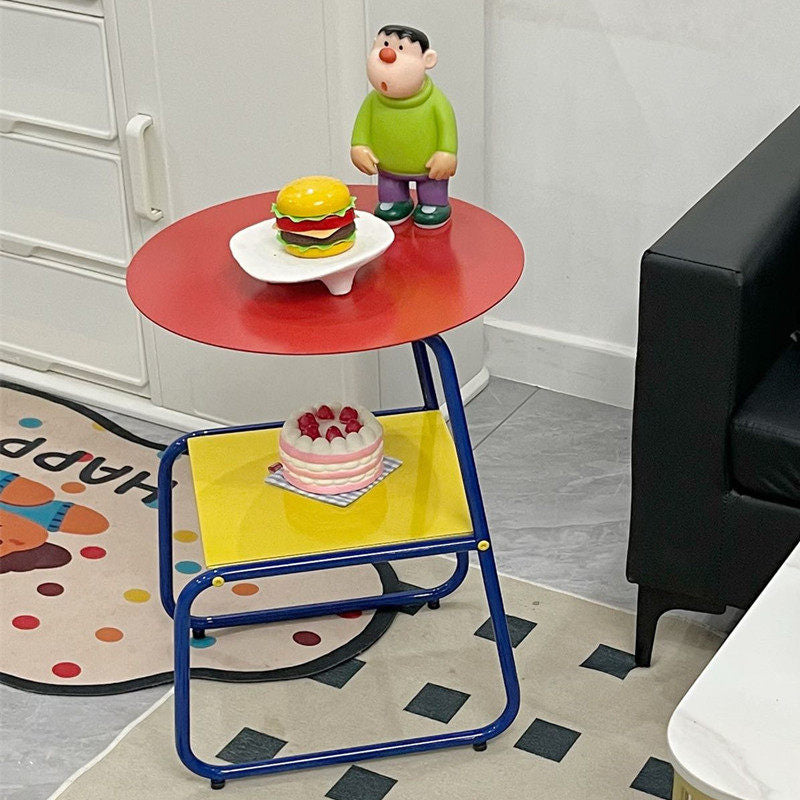 Contemporary Creative Iron Geometric Dopamine Space-Saving End Table 2-Tier For Living Room