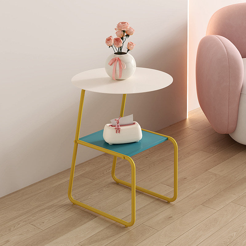 Contemporary Creative Iron Geometric Dopamine Space-Saving End Table 2-Tier For Living Room
