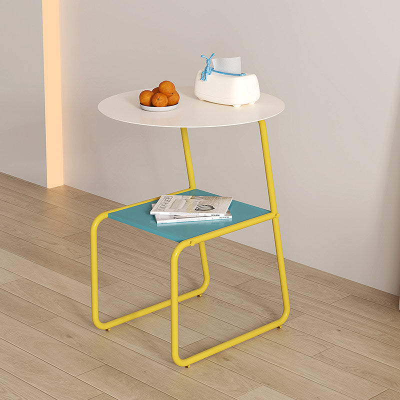 Contemporary Creative Iron Geometric Dopamine Space-Saving End Table 2-Tier For Living Room