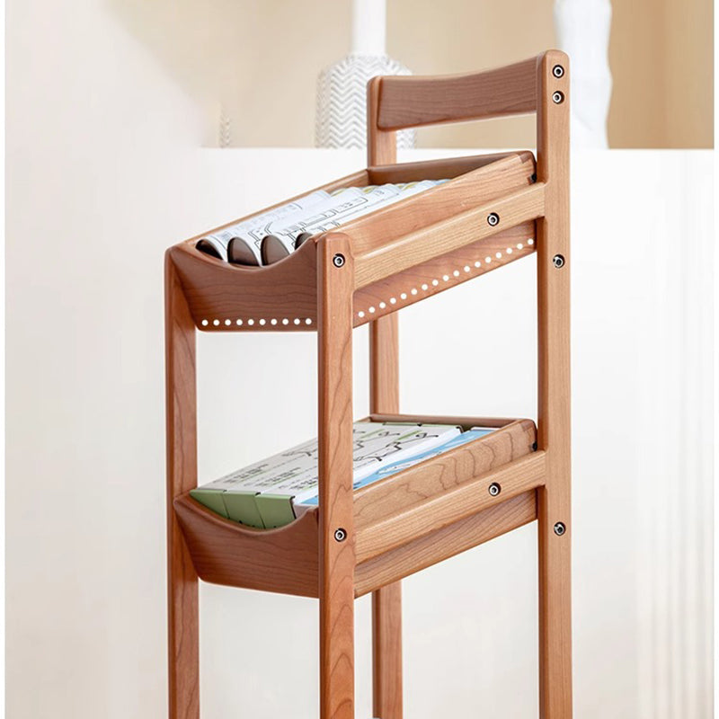 Traditional Rustic Arc-Edged Rectangular Cherry Wood Storage Shelf 3-Layer For Living Room