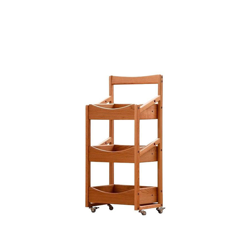 Traditional Rustic Arc-Edged Rectangular Cherry Wood Storage Shelf 3-Layer For Living Room