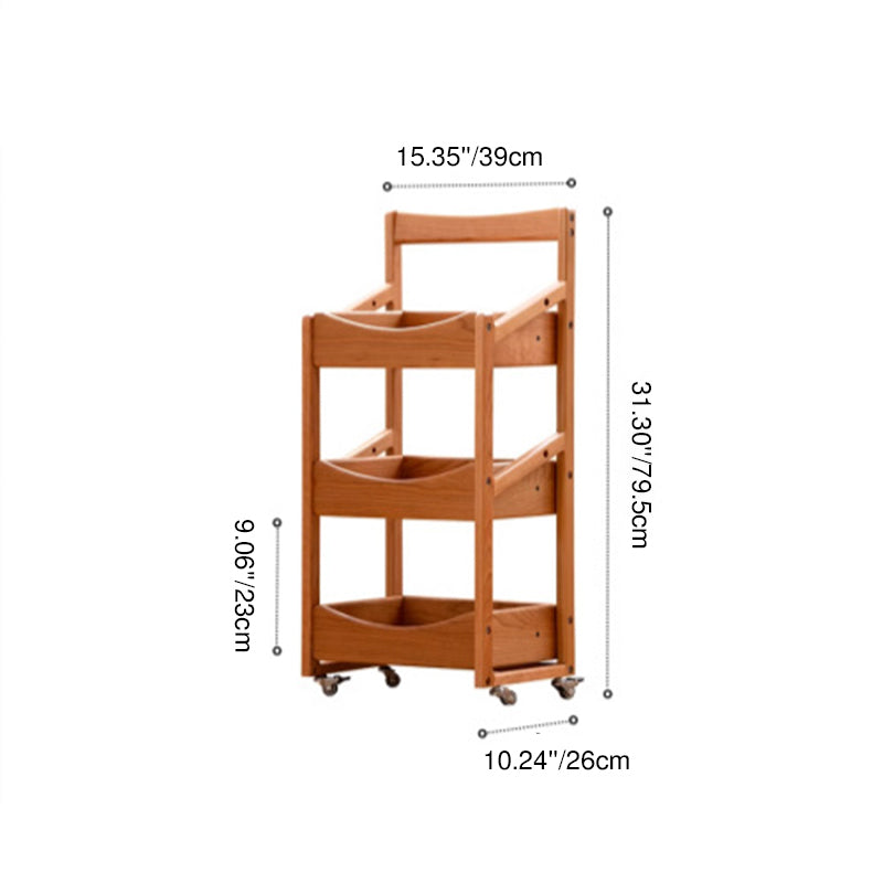Traditional Rustic Arc-Edged Rectangular Cherry Wood Storage Shelf 3-Layer For Living Room