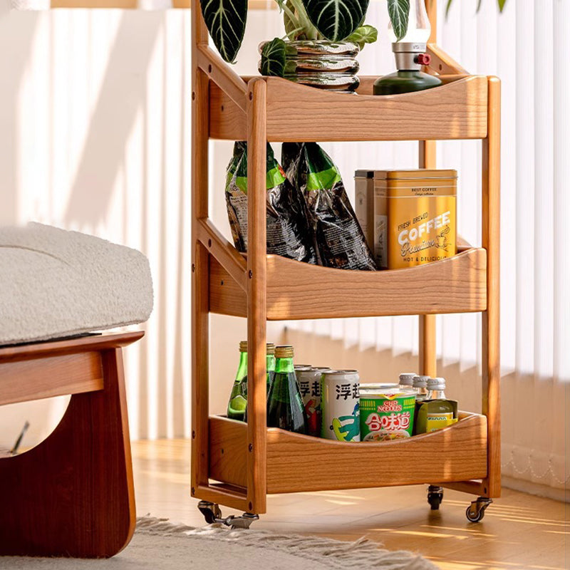 Traditional Rustic Arc-Edged Rectangular Cherry Wood Storage Shelf 3-Layer For Living Room