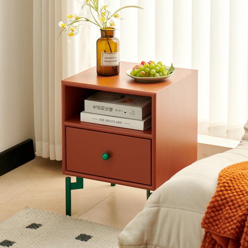 Contemporary Nordic Rectangular MDF Carbon Steel Nightstand With 1/2-Drawer For Bedroom