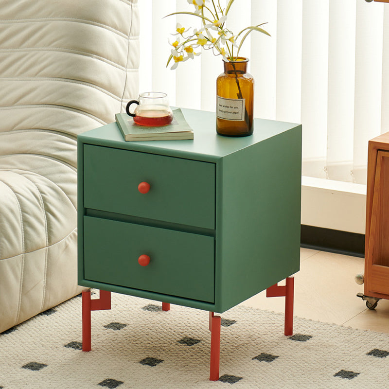Contemporary Nordic Rectangular MDF Carbon Steel Nightstand With 1/2-Drawer For Bedroom