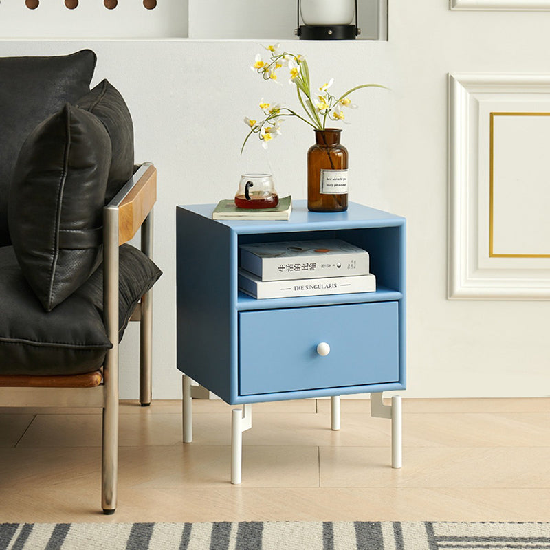 Contemporary Nordic Rectangular MDF Carbon Steel Nightstand With 1/2-Drawer For Bedroom