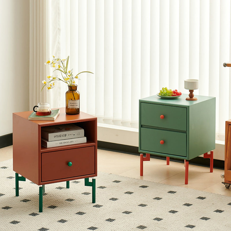 Contemporary Nordic Rectangular MDF Carbon Steel Nightstand With 1/2-Drawer For Bedroom