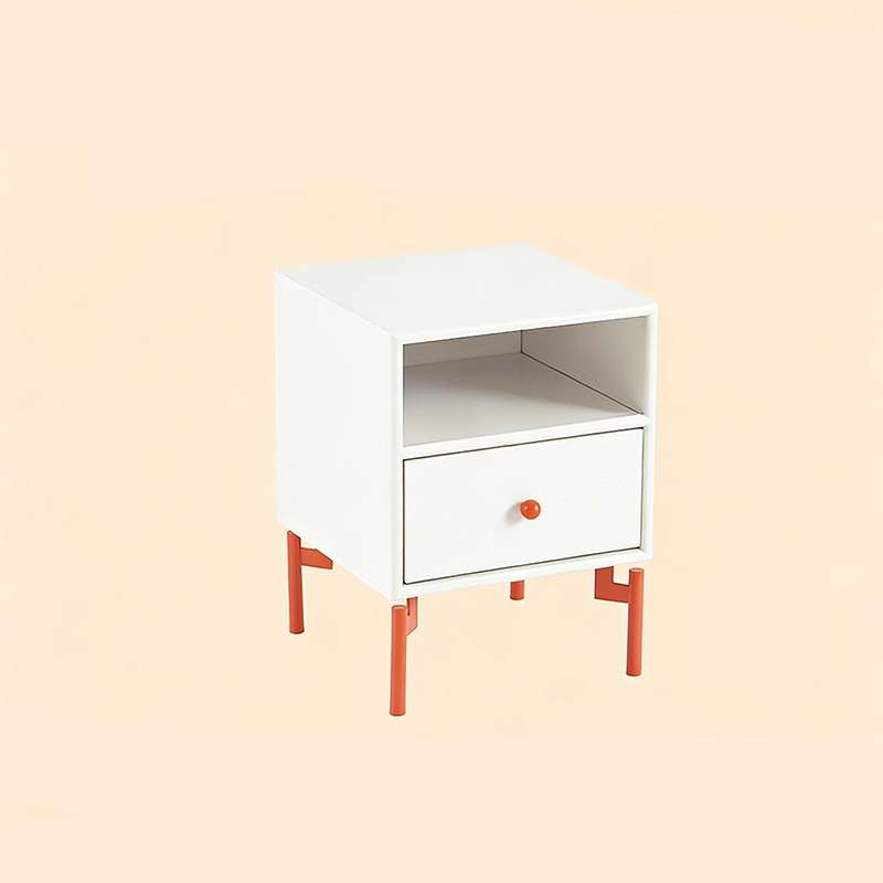 Contemporary Nordic Rectangular MDF Carbon Steel Nightstand With 1/2-Drawer For Bedroom