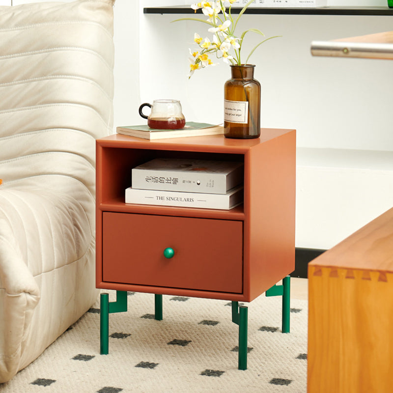 Contemporary Nordic Rectangular MDF Carbon Steel Nightstand With 1/2-Drawer For Bedroom