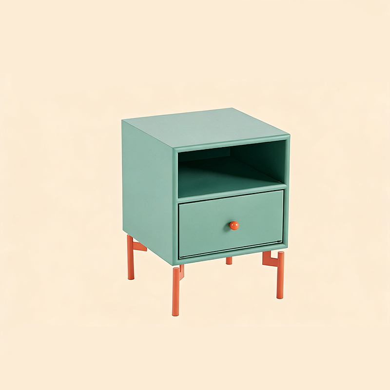 Contemporary Nordic Rectangular MDF Carbon Steel Nightstand With 1/2-Drawer For Bedroom