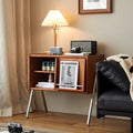 Modern Mid-Century Rectangular Pine Wood & Plywood Stainless Steel Storage Cabinet 2-Tier Design For Living Room