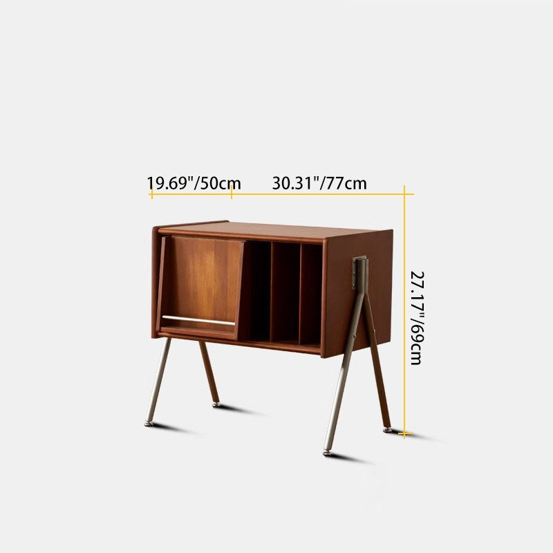 Modern Mid-Century Rectangular Pine Wood & Plywood Stainless Steel Storage Cabinet 2-Tier Design For Living Room