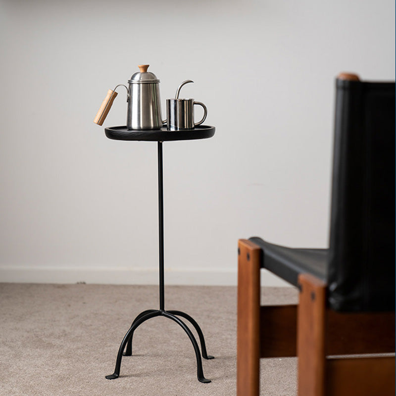 Contemporary Industrial Round Ash Wood Carbon Steel Lightweight End Table 1-Tier For Living Room