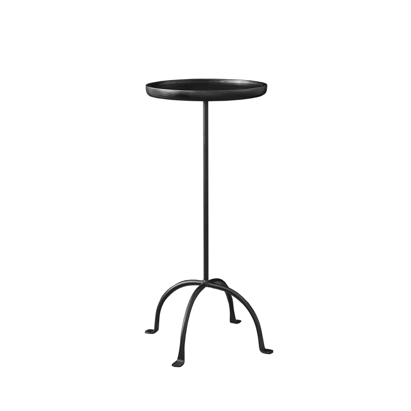 Contemporary Industrial Round Ash Wood Carbon Steel Lightweight End Table 1-Tier For Living Room