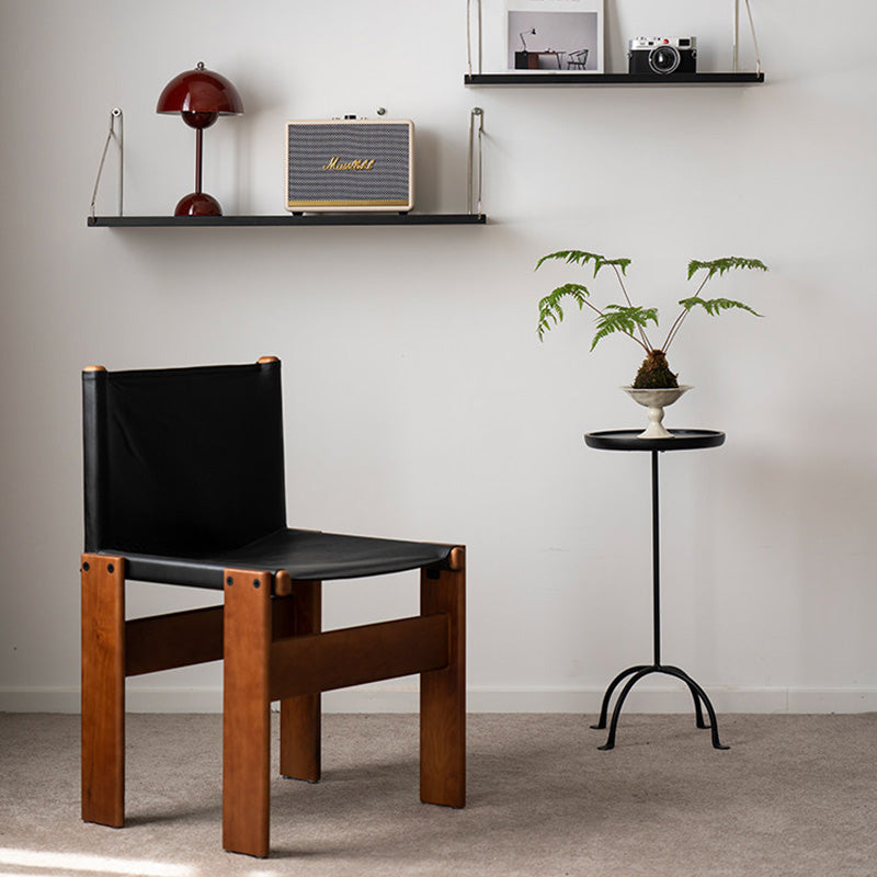 Contemporary Industrial Round Ash Wood Carbon Steel Lightweight End Table 1-Tier For Living Room
