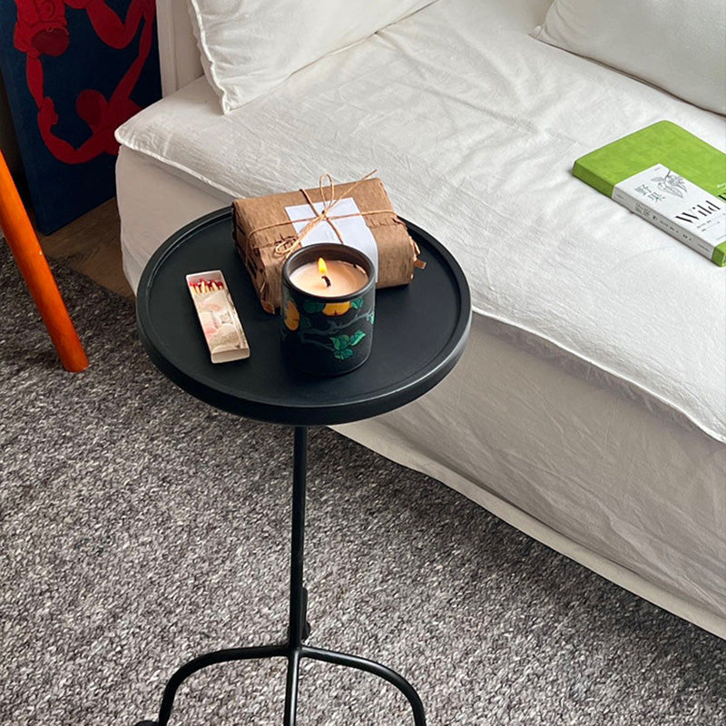 Contemporary Industrial Round Ash Wood Carbon Steel Lightweight End Table 1-Tier For Living Room
