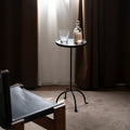 Contemporary Industrial Round Ash Wood Carbon Steel Lightweight End Table 1-Tier For Living Room