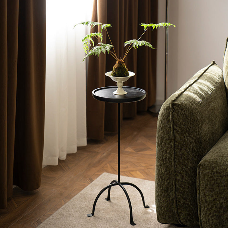 Contemporary Industrial Round Ash Wood Carbon Steel Lightweight End Table 1-Tier For Living Room