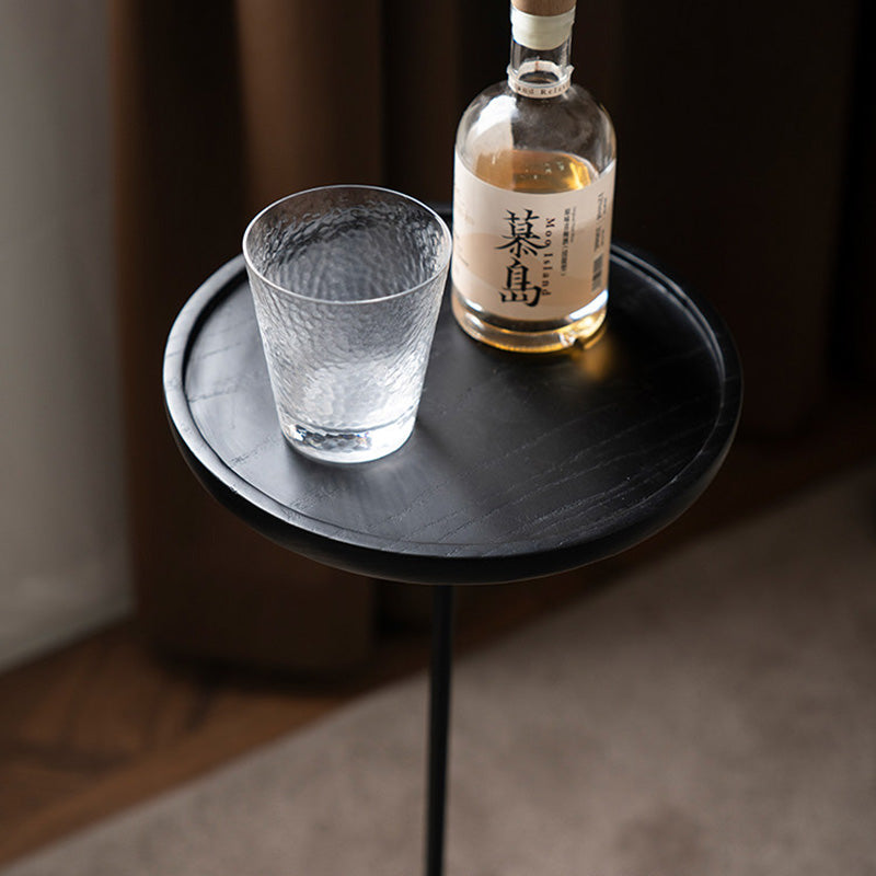 Contemporary Industrial Round Ash Wood Carbon Steel Lightweight End Table 1-Tier For Living Room