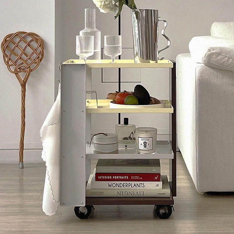 Contemporary Industrial Rectangular Carbon Steel Movable Storage Shelf 4-Tier For Living Room