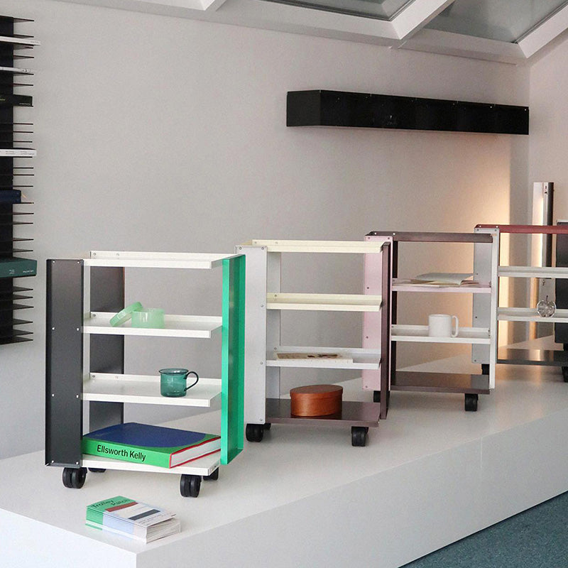Contemporary Industrial Rectangular Carbon Steel Movable Storage Shelf 4-Tier For Living Room