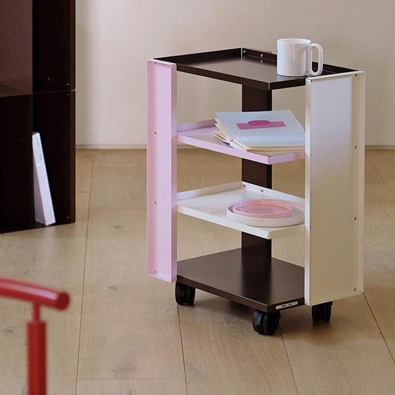 Contemporary Industrial Rectangular Carbon Steel Movable Storage Shelf 4-Tier For Living Room