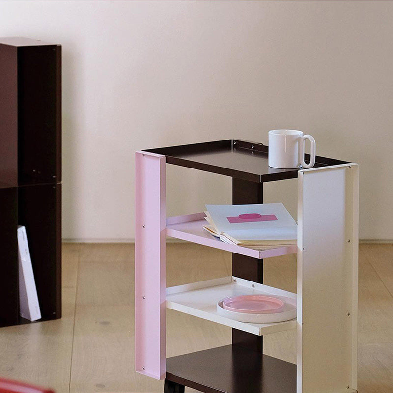 Contemporary Industrial Rectangular Carbon Steel Movable Storage Shelf 4-Tier For Living Room