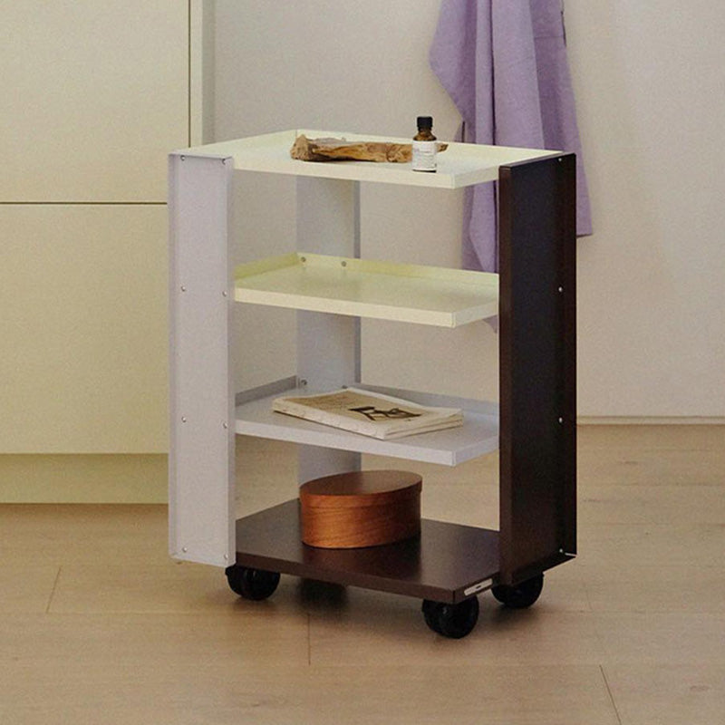 Contemporary Industrial Rectangular Carbon Steel Movable Storage Shelf 4-Tier For Living Room