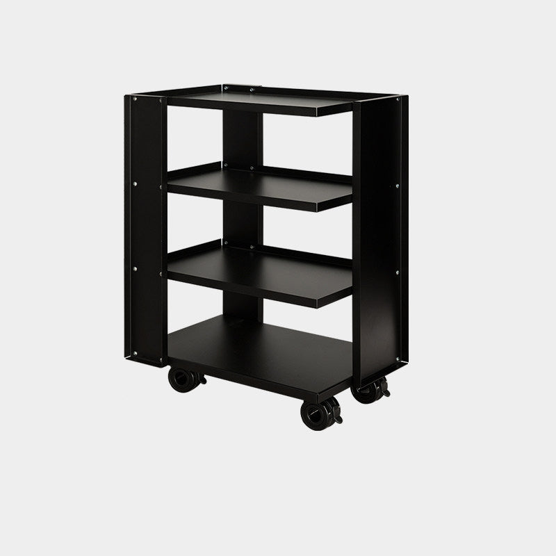 Contemporary Industrial Rectangular Carbon Steel Movable Storage Shelf 4-Tier For Living Room
