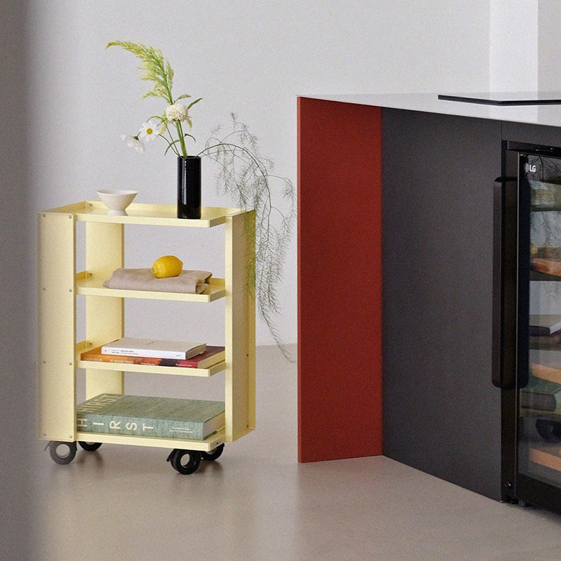 Contemporary Industrial Rectangular Carbon Steel Movable Storage Shelf 4-Tier For Living Room