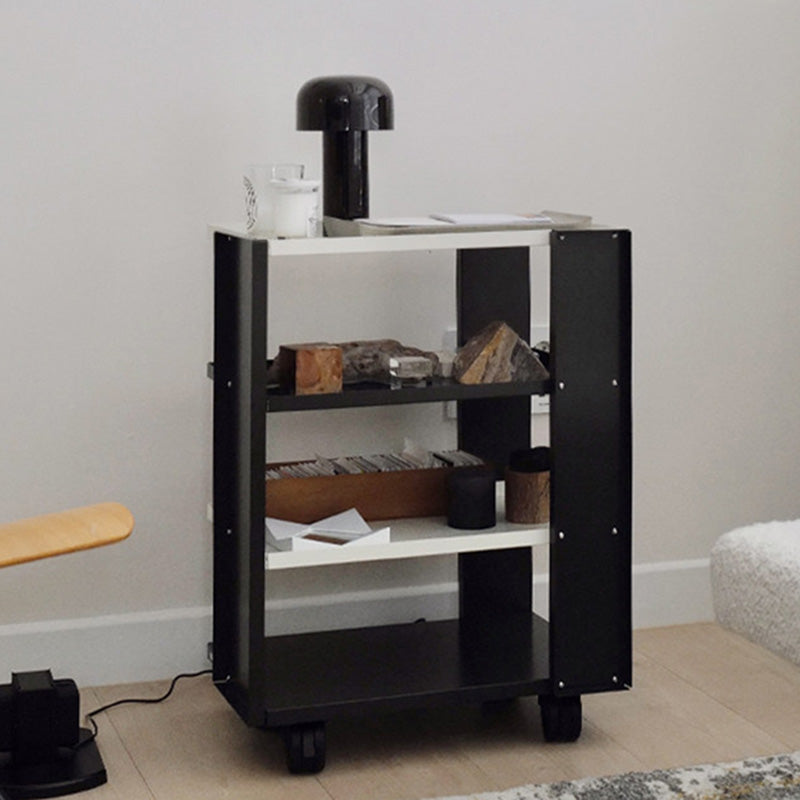 Contemporary Industrial Rectangular Carbon Steel Movable Storage Shelf 4-Tier For Living Room
