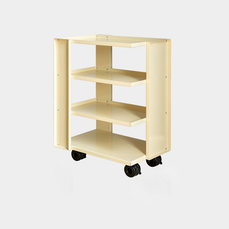Contemporary Industrial Rectangular Carbon Steel Movable Storage Shelf 4-Tier For Living Room