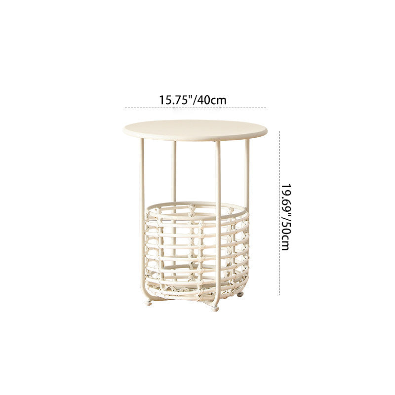 Contemporary Industrial Cylindrical Carbon Steel PE Rattan Weaving Lightweight End Table 1-Basket For Living Room