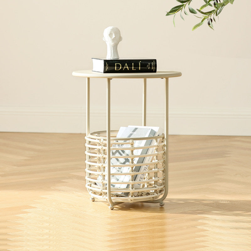 Contemporary Industrial Cylindrical Carbon Steel PE Rattan Weaving Lightweight End Table 1-Basket For Living Room