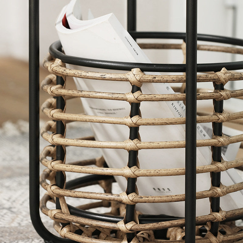 Contemporary Industrial Cylindrical Carbon Steel PE Rattan Weaving Lightweight End Table 1-Basket For Living Room